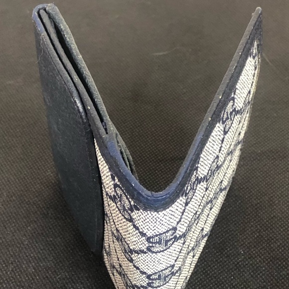 GUCCI GG Web Monogram Navy Blue Leather Coated Canvas Compact Bifold Wallet - Picture 14 of 17